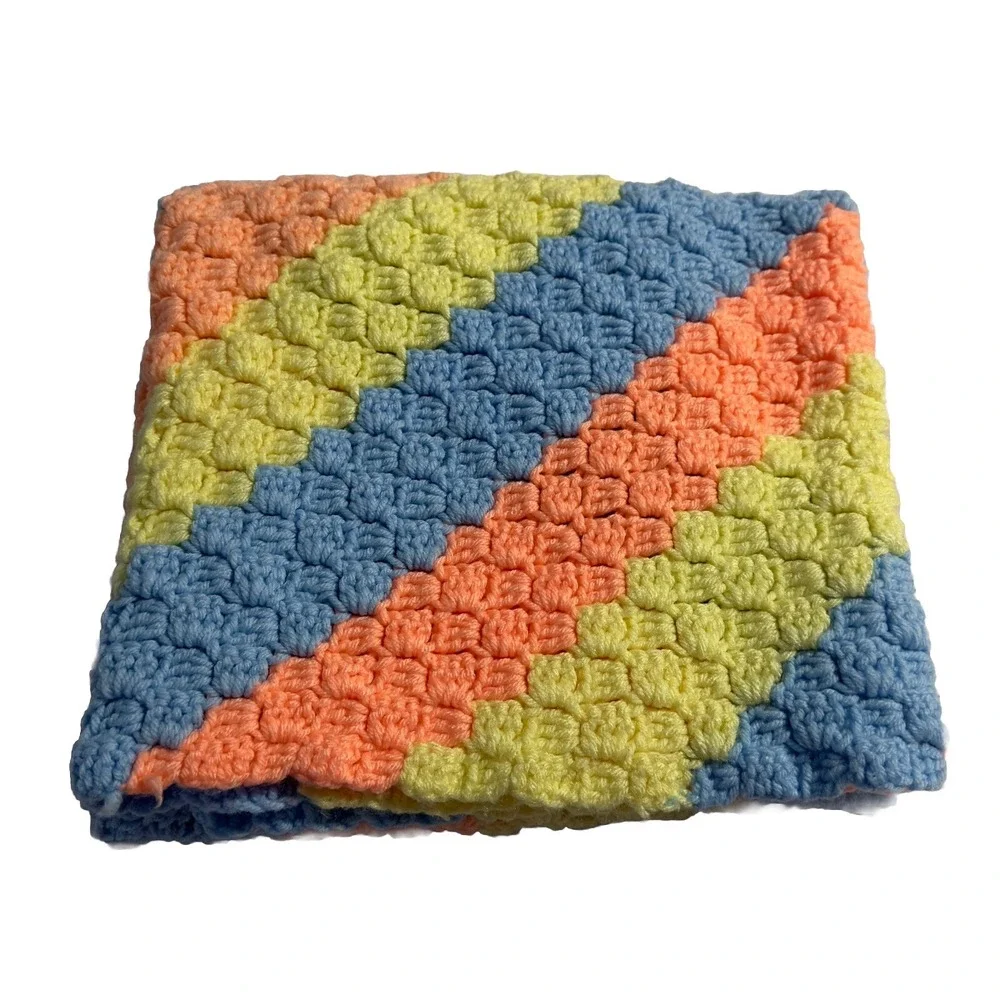 Handmade Crochet Baby Blanket‎ Throw Variegated Pastel Shell 33x33